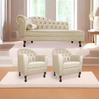 Kit Diva Recamier Diana 140Cm Lado Direito E 02 Poltronas Julia Corano - Doce Sonho Móveis Bege