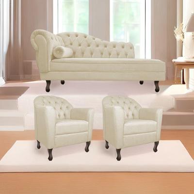Kit Diva Recamier Diana 140Cm Lado Direito E 02 Poltronas Julia Suede - Doce Sonho Móveis Bege