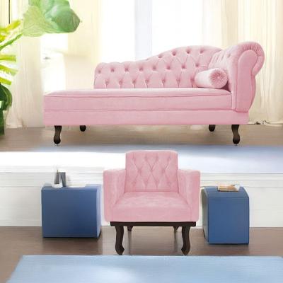 Kit Diva Recamier Diana 130Cm Lado Esquerdo E 01 Poltrona Suede - Doce Sonho Móveis Rosa Bebê