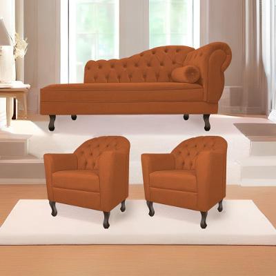 Kit Diva Recamier Diana 130Cm Lado Esquerdo E 02 Poltronas Julia Suede - Doce Sonho Móveis Terracota