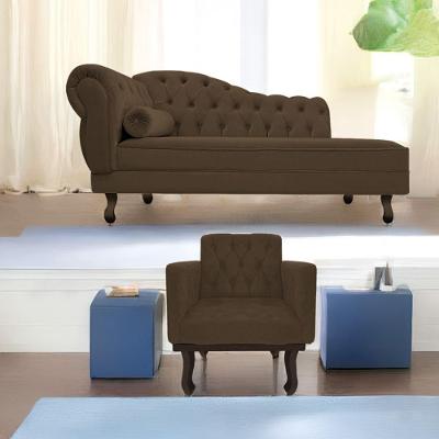Kit Diva Recamier Diana 140Cm Lado Direito E 01 Poltrona Classic Suede - Doce Sonho Móveis Marrom
