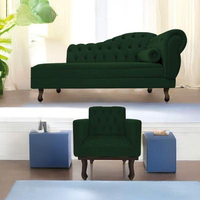 Kit Diva Recamier Diana 140Cm Lado Esquerdo E 01 Poltrona Classic Suede - Doce Sonho Móveis Verde