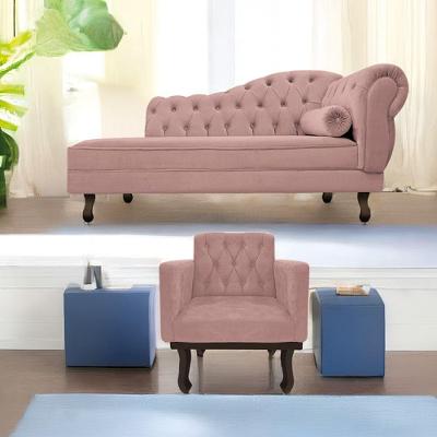 Kit Diva Recamier Diana 140Cm Lado Esquerdo E 01 Poltrona Classic Linho - Doce Sonho Móveis Rosê