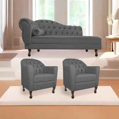 Kit Diva Recamier Diana 140Cm Lado Direito E 02 Poltronas Julia Corano - Doce Sonho Móveis Cinza