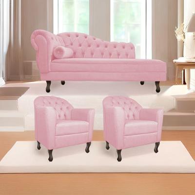 Kit Diva Recamier Diana 140Cm Lado Direito E 02 Poltronas Julia Suede - Doce Sonho Móveis Rosa Bebê