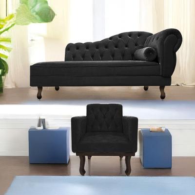 Kit Diva Recamier Diana 140Cm Lado Esquerdo E 01 Poltrona Classic Suede - Doce Sonho Móveis Preto