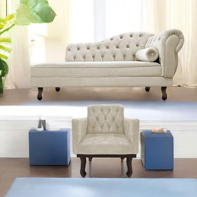 Kit Diva Recamier Diana 140Cm Lado Esquerdo E 01 Poltrona Classic Linho - Doce Sonho Móveis Bege