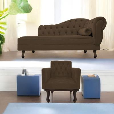 Kit Diva Recamier Diana 140Cm Lado Esquerdo E 01 Poltrona Classic Suede - Doce Sonho Móveis Marrom