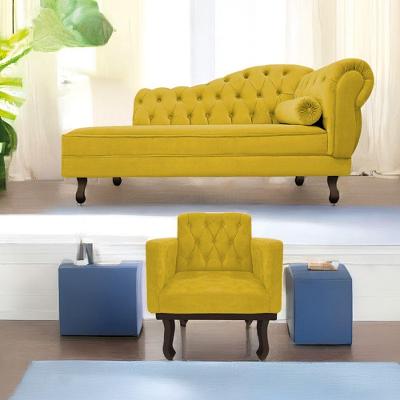 Kit Diva Recamier Diana 140Cm Lado Esquerdo E 01 Poltrona Classic Suede - Doce Sonho Móveis Amarelo