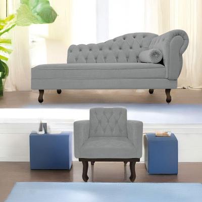 Kit Diva Recamier Diana 140Cm Lado Esquerdo E 01 Poltrona Classic Corano - Doce Sonho Móveis Cinza