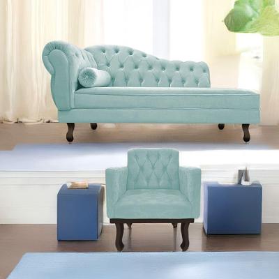 Kit Diva Recamier Diana 140Cm Lado Direito E 01 Poltrona Suede - Doce Sonho Móveis Azul Tiffany