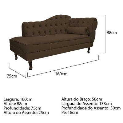 Diva Recamier Diana 160cm Lado Esquerdo Suede - Doce Sonho Móveis Marrom
