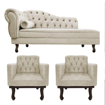 Kit Diva Recamier Diana 185Cm Lado Direito E 02 Poltronas Classic Linho Bege