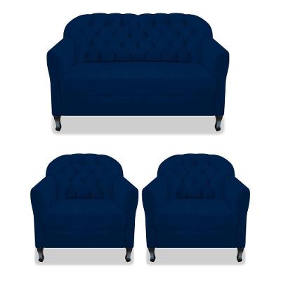 Kit Namoradeira E 02 Poltrona Julia Suede Azul Marinho