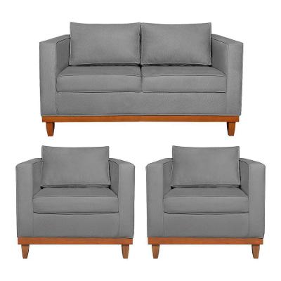 Kit Sofá 2 E 3 Lugares E 2 Poltronas Europa 180 Cm Suede - Amarena Móveis Cinza