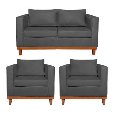 Kit Sofá 2 E 3 Lugares E 2 Poltronas Europa 180 Cm Linho - Amarena Móveis Cinza Escuro