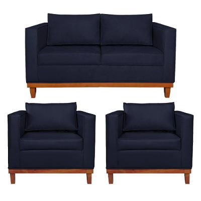 Kit Sofá 2 E 3 Lugares E 2 Poltronas Europa 180 Cm Corano - Amarena Móveis Azul Marinho