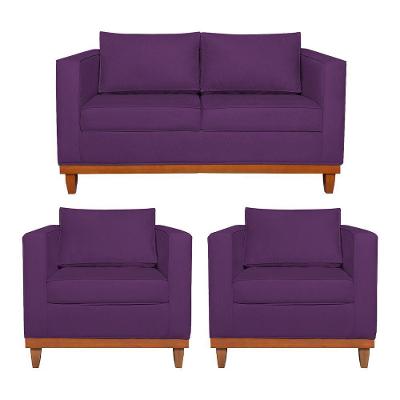 Kit Sofá 2 E 3 Lugares E 2 Poltronas Europa 180 Cm Suede - Amarena Móveis Roxo