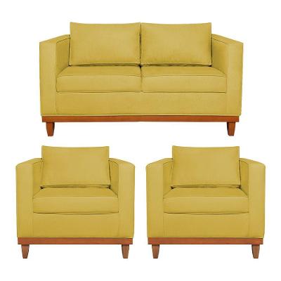 Kit Sofá 2 E 3 Lugares E 2 Poltronas Europa 180 Cm Suede - Amarena Móveis Amarelo