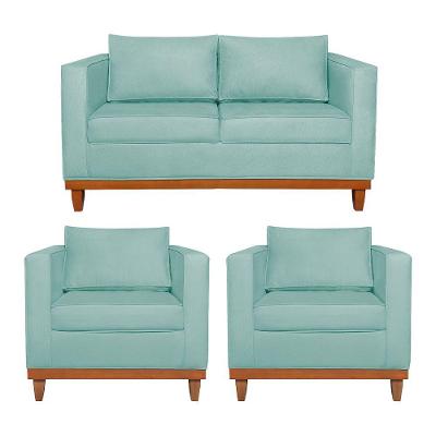 Kit Sofá 2 E 3 Lugares E 2 Poltronas Europa 180 Cm Suede - Amarena Móveis Azul Tiffany