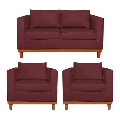 Kit Sofá 2 E 3 Lugares E 2 Poltronas Europa 180 Cm Suede - Amarena Móveis Bordô