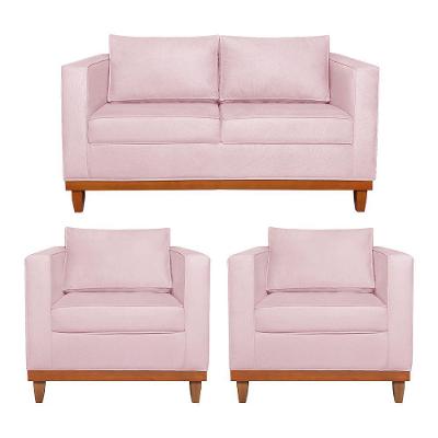 Kit Sofá 2 E 3 Lugares E 2 Poltronas Europa 180 Cm Suede - Amarena Móveis Rosa Bebê
