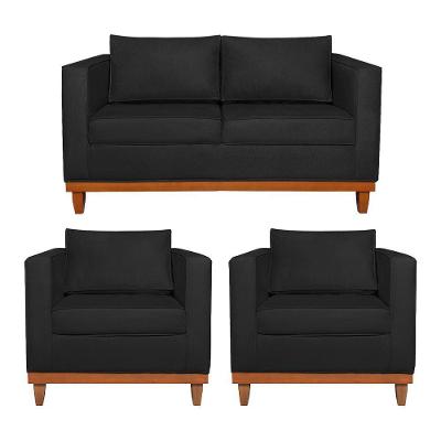 Kit Sofá 2 E 3 Lugares E 2 Poltronas Europa 180 Cm Suede - Amarena Móveis Preto