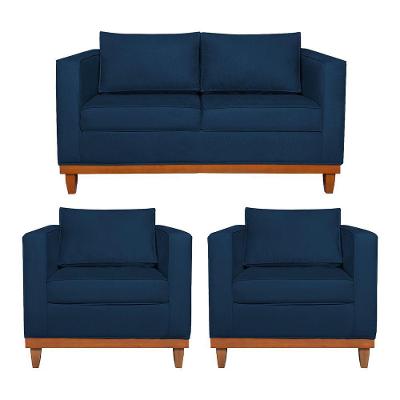 Kit Sofá 2 E 3 Lugares E 2 Poltronas Europa 180 Cm Suede - Amarena Móveis Azul Marinho
