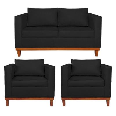 Kit Sofá 2 E 3 Lugares E 2 Poltronas Europa 180 Cm Corano - Amarena Móveis Preto