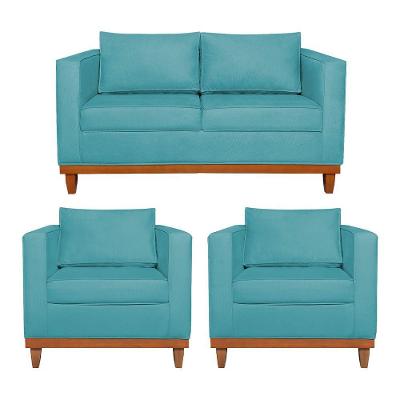 Kit Sofá 2 E 3 Lugares E 2 Poltronas Europa 180 Cm Suede - Amarena Móveis Azul Turquesa