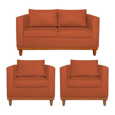 Kit Sofá 2 E 3 Lugares E 2 Poltronas Europa 180 Cm Suede - Amarena Móveis Terracota