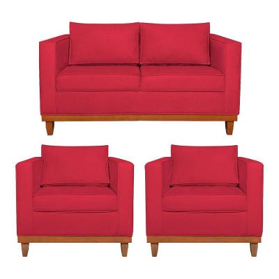 Kit Sofá 2 E 3 Lugares E 2 Poltronas Europa 180 Cm Suede - Amarena Móveis Vermelho