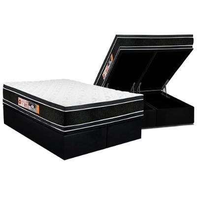 Cama Box Baú King: Colchão Castor D33 Black E White Air Double Face Euro Pillow+Base Black(193X203)