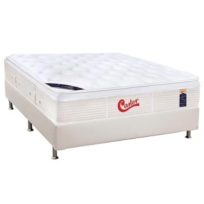 Cama Box Casal: Colchão Molas Castor Pocket Gold Star Vitagel + Base CRC Courano Branco(138x188)