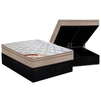 Cama Box Baú King: Colchão Molas Bonnel Castor Revolution + Base Crc Suede Black(193X203)