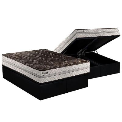 Cama Box Baú King: Colchão Espuma D33 Paropas Pasquale Plus Euro Pillow + Base Black(193X203)