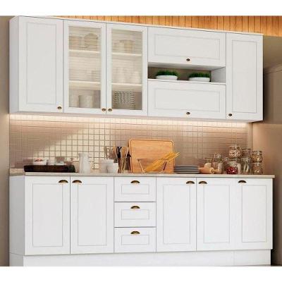 Cozinha Modulada Completa Americana 10 Peças (4 Aéreos + 3 Balcões + 3 Tampos) CZ266 Branco - Henn