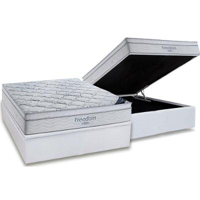 Cama Box Baú Casal: Colchão Molas SuperPocket Ensacadas Ortobom  Freedom Visco + Base CRC Courano White(138x188)