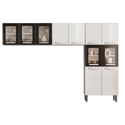 Kit de Cozinha Modulada 3 Peças Evidence  (2 Armários + 1 Paneleiro) CPT53 Branco/Preto - Bertolini