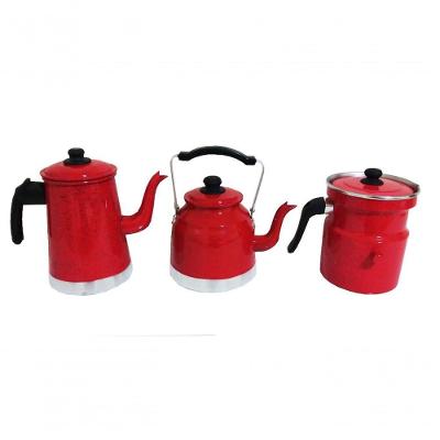 Jogo De Café Vermelho Com Bule Leiteira Chaleira Belmar