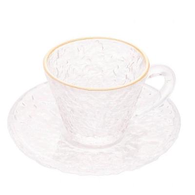 Xícara De Café Petra Cristal Com Pires E Borda Dourada 70ml