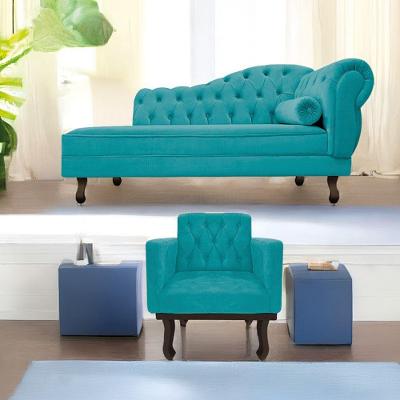 Kit Diva Recamier Diana 160cm Lado Esquerdo e 01 Poltrona Classic Suede Azul Turquesa