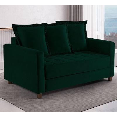 Sofa Cama Rocca Colchao Casal Pés De Madeira Talento Móveis Verde Com Castanho