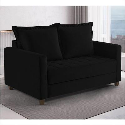 Sofa Cama Frisa Colchao Casal Pes De Madeira Talento Móveis Preto Com Castanho