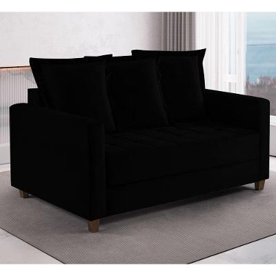 Sofa Cama Rocca Colchao Casal Pés De Madeira Talento Móveis Preto Com Castanho