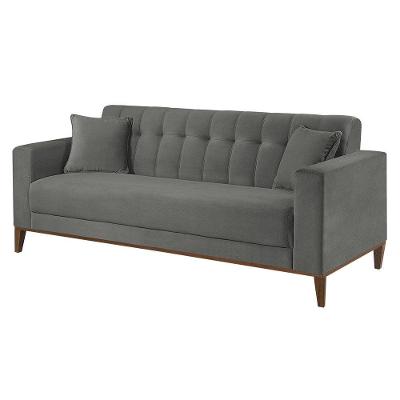 Sofa Liverpool 3 Lugares 195 Cm Base Madeira Talento Móveis Veludo Paris Prata