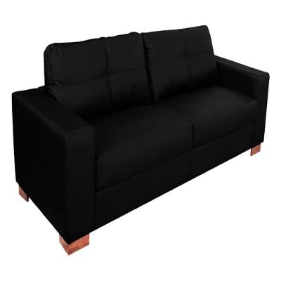 Sofá 2 Lugares Pés Madeira Kenny 160cm Couro Preto