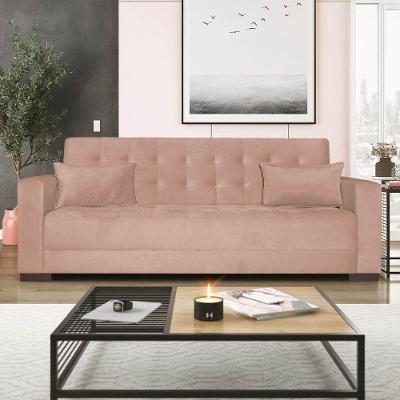 Sofá Cama 3 Lugares Jobim Suede Rosê