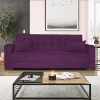Sofá Cama 3 Lugares Jobim Suede - Amarena Móveis Roxo