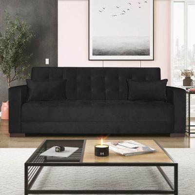 Sofá Cama 3 Lugares Jobim Suede - Amarena Móveis Preto